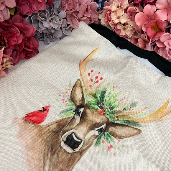 Eco-Friendly Folding Majestic Six Point Buck with Flowers Tote Bag - Picture 10 of 15